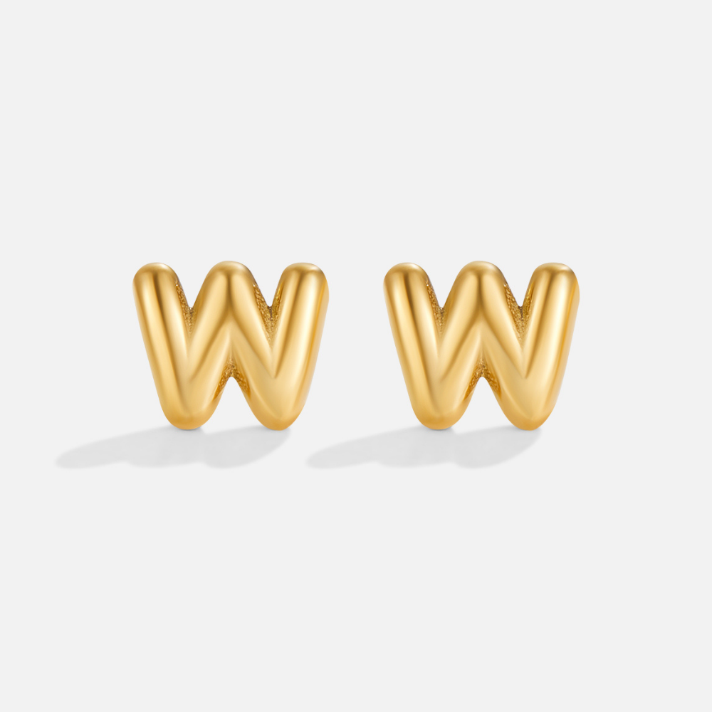 Rounded Initial Letter Gold-Tone Earrings