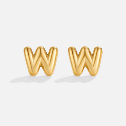 Rounded Initial Letter Gold-Tone Earrings