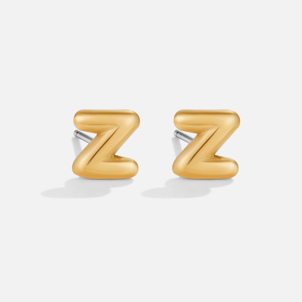 Rounded Initial Letter Gold-Tone Earrings