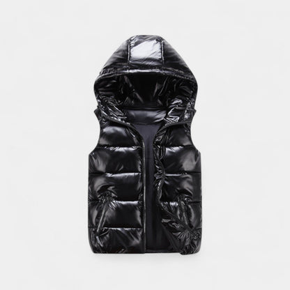 Men's Hooded Body Warmer – Glossy Quilted Finish