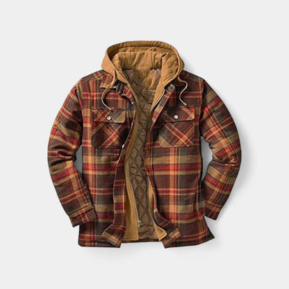 Men's Checked Quilted Jacket – Hooded Relaxed Fit Cotton