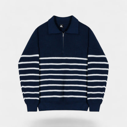 Men's Striped Quarter Zip Jumper – Modern Collared Fit