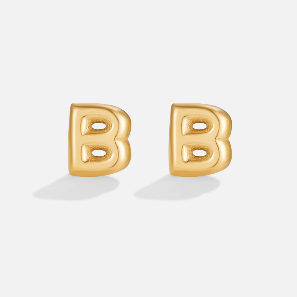 Rounded Initial Letter Gold-Tone Earrings