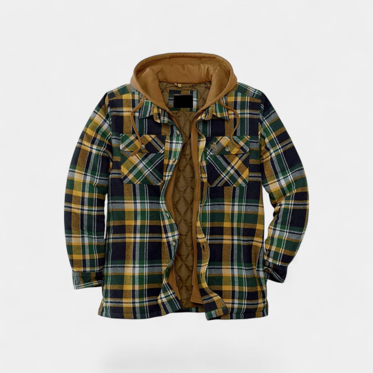 Men's Checked Quilted Jacket – Hooded Relaxed Fit Cotton