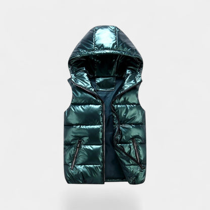Men's Hooded Body Warmer – Glossy Quilted Finish