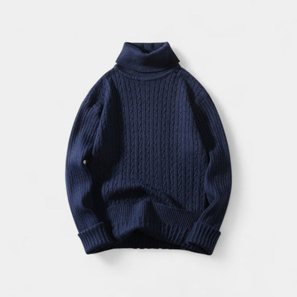 Men's Cable Knit Roll Neck Jumper – Silk Blend Yarn