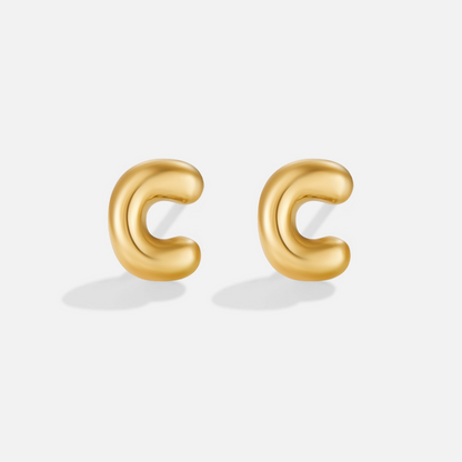 Rounded Initial Letter Gold-Tone Earrings