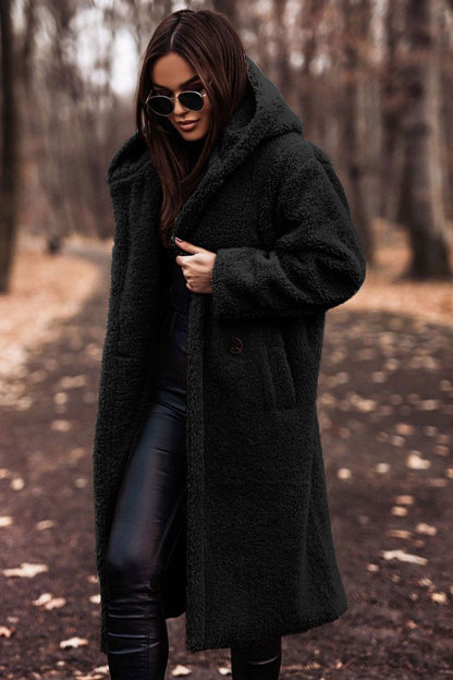 Women's Long Teddy Coat – Plush Faux Fur Texture