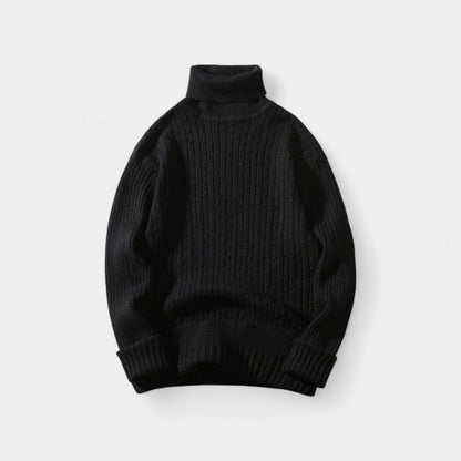 Men's Cable Knit Roll Neck Jumper – Silk Blend Yarn