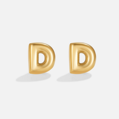 Rounded Initial Letter Gold-Tone Earrings