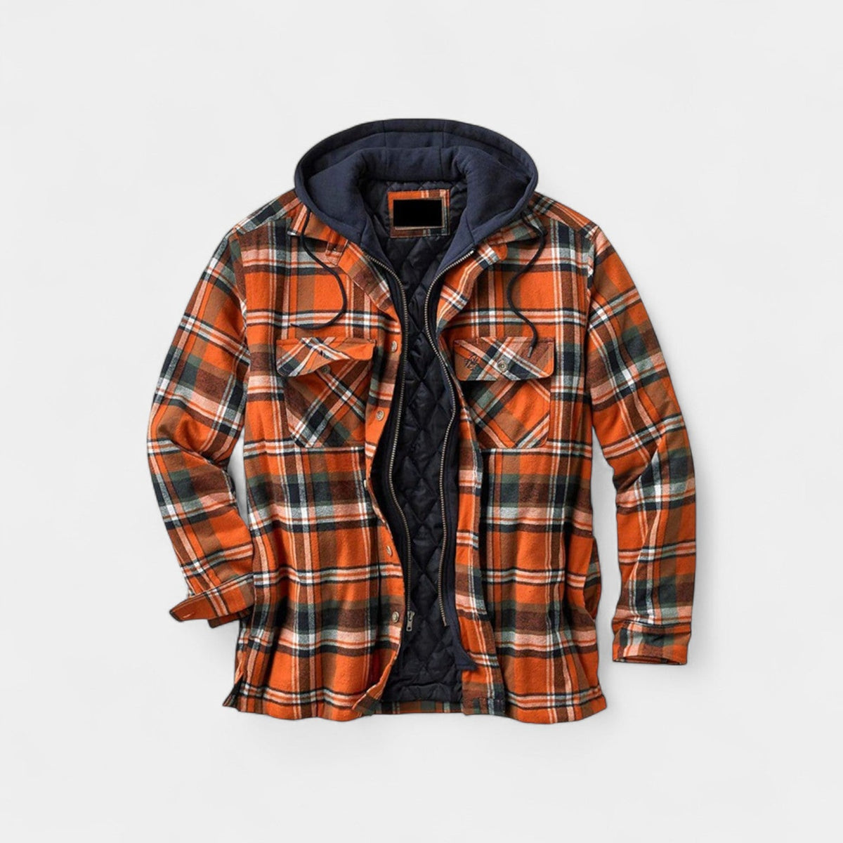 Men's Checked Quilted Jacket – Hooded Relaxed Fit Cotton