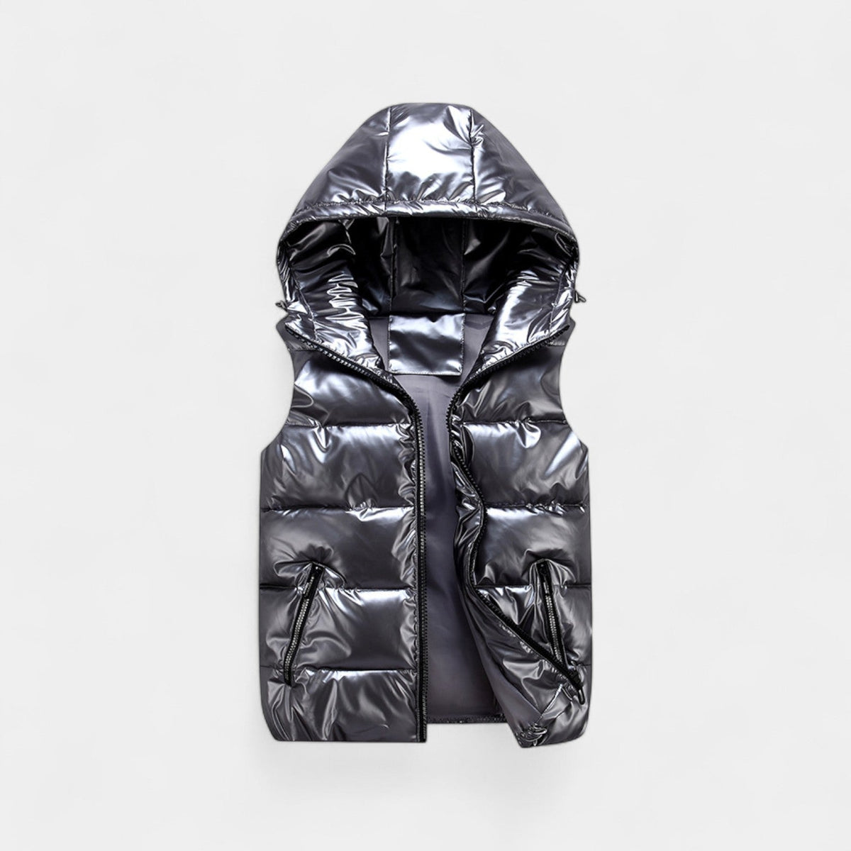 Men's Hooded Body Warmer – Glossy Quilted Finish