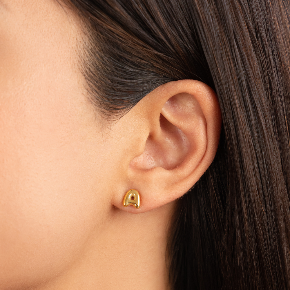 Rounded Initial Letter Gold-Tone Earrings