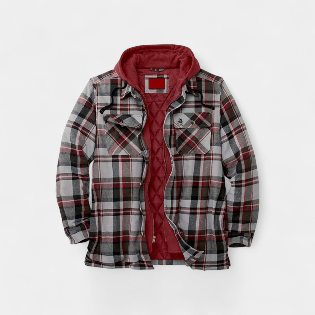 Men's Checked Quilted Jacket – Hooded Relaxed Fit Cotton