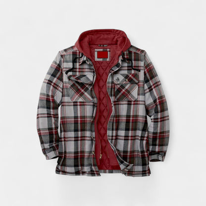 Men's Checked Quilted Jacket – Hooded Relaxed Fit Cotton