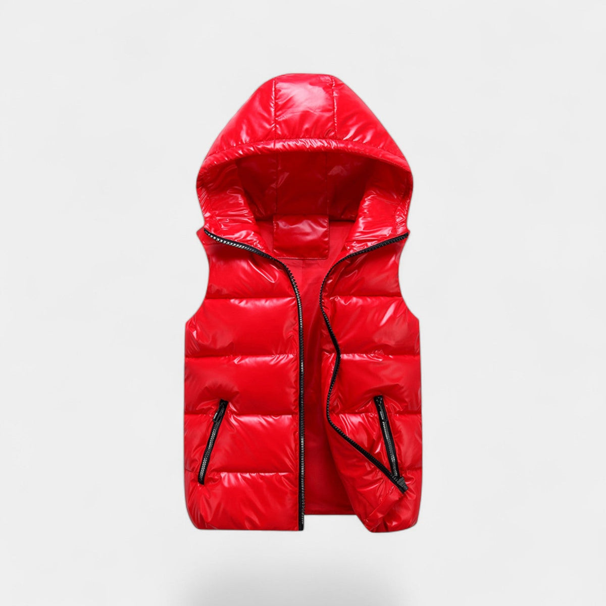 Men's Hooded Body Warmer – Glossy Quilted Finish