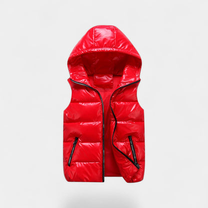 Men's Hooded Body Warmer – Glossy Quilted Finish