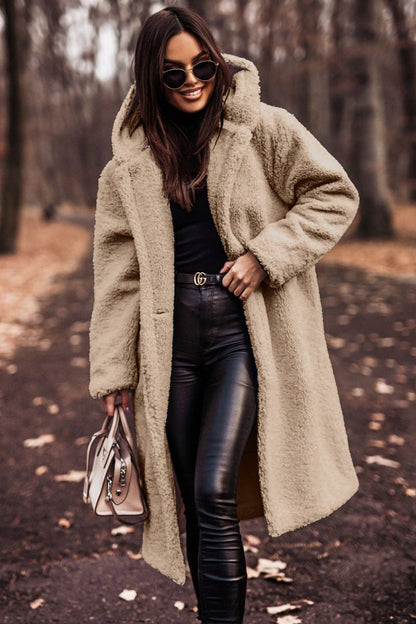 Women's Long Teddy Coat – Plush Faux Fur Texture