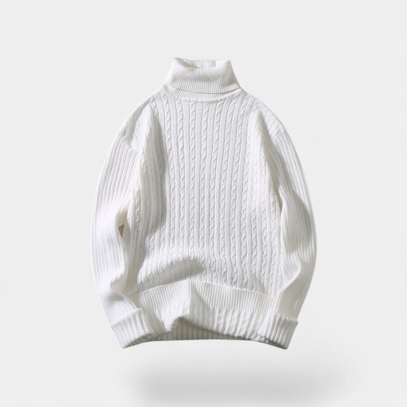 Men's Cable Knit Roll Neck Jumper – Silk Blend Yarn