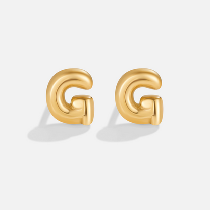 Rounded Initial Letter Gold-Tone Earrings