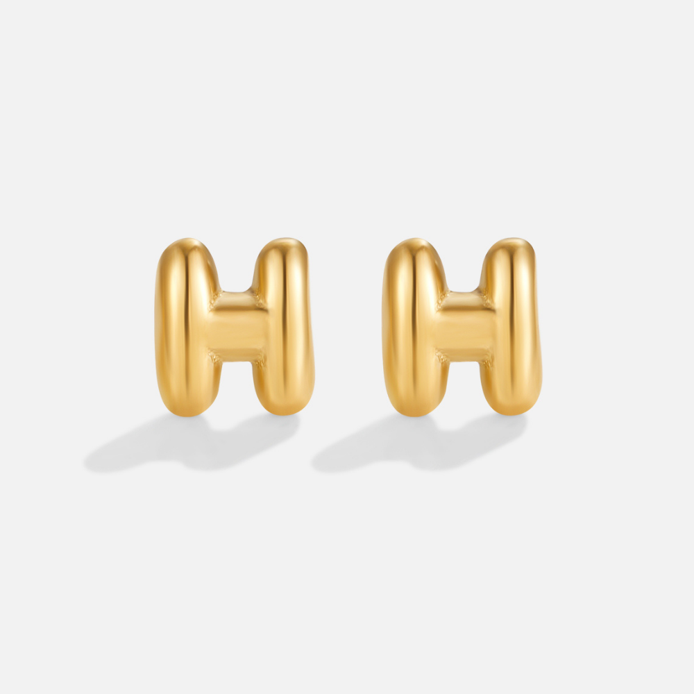 Rounded Initial Letter Gold-Tone Earrings