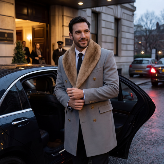 Men's Mid Length Jacket – Wool Polo Collar Fitted Cut