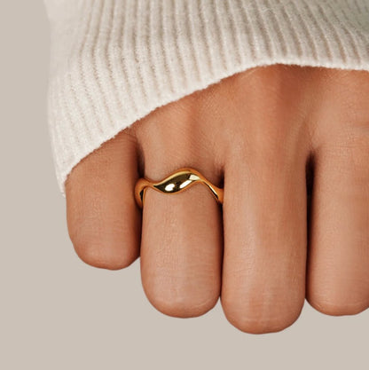 Tidewater Gold-Tone Curved Wave Band Ring