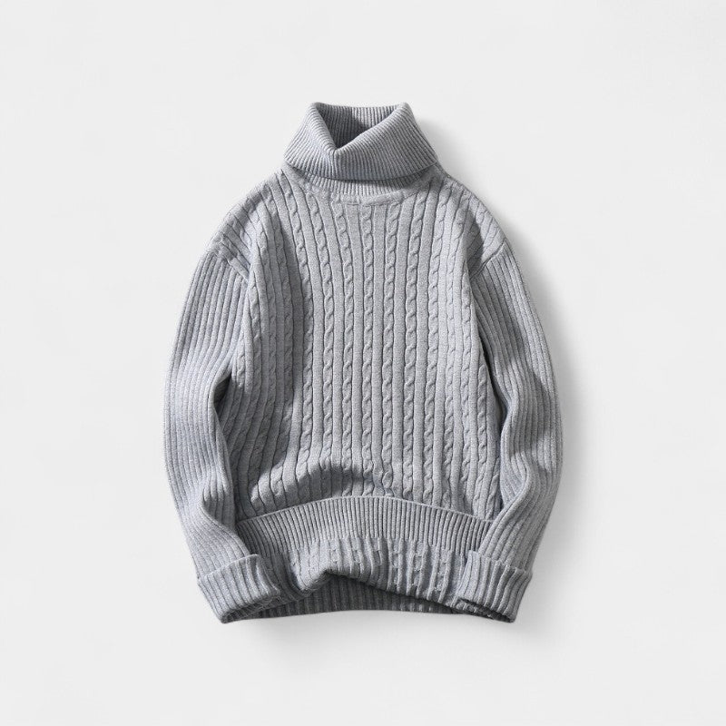 Men's Cable Knit Roll Neck Jumper – Silk Blend Yarn