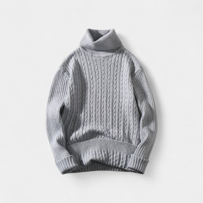 Men's Cable Knit Roll Neck Jumper – Silk Blend Yarn