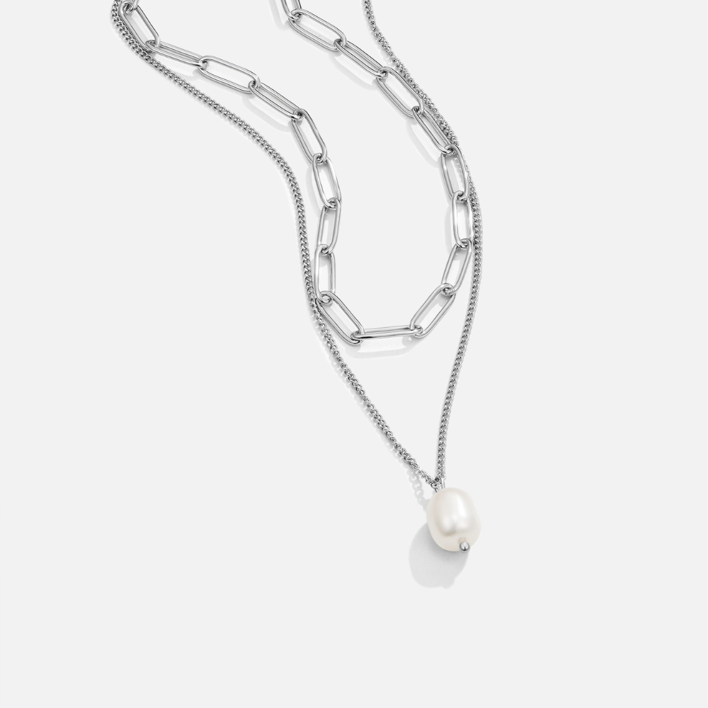 Angela Single Pearl Silver-Tone Chain Necklace