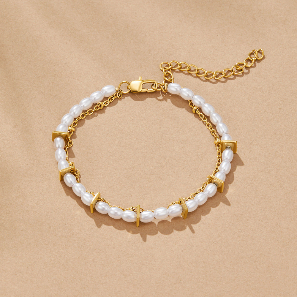 Aria Pearl and Chain Layered Bracelet