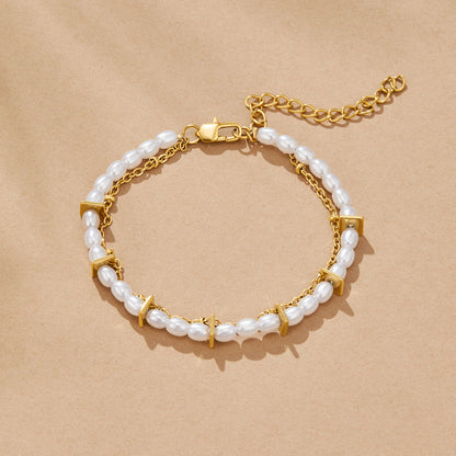 Aria Pearl and Chain Layered Bracelet
