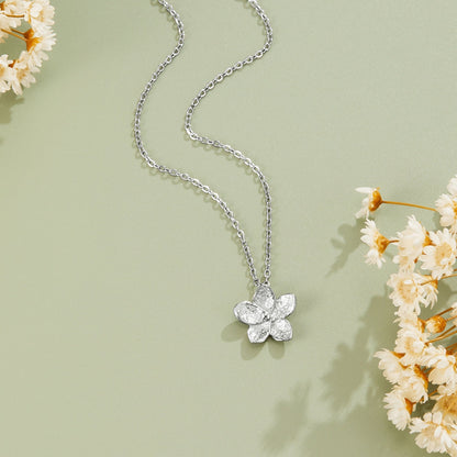 Open Petal Silver-Tone Flower Pendant Necklace