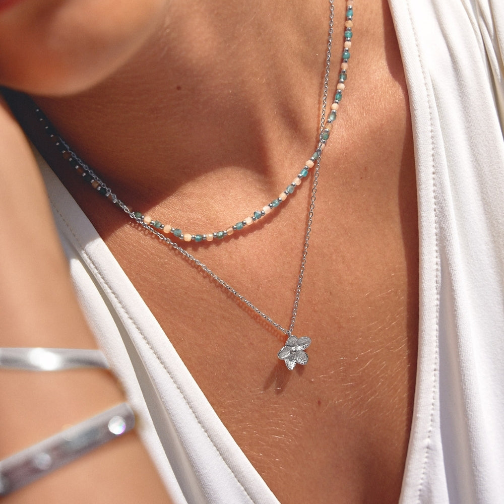 Open Petal Silver-Tone Flower Pendant Necklace