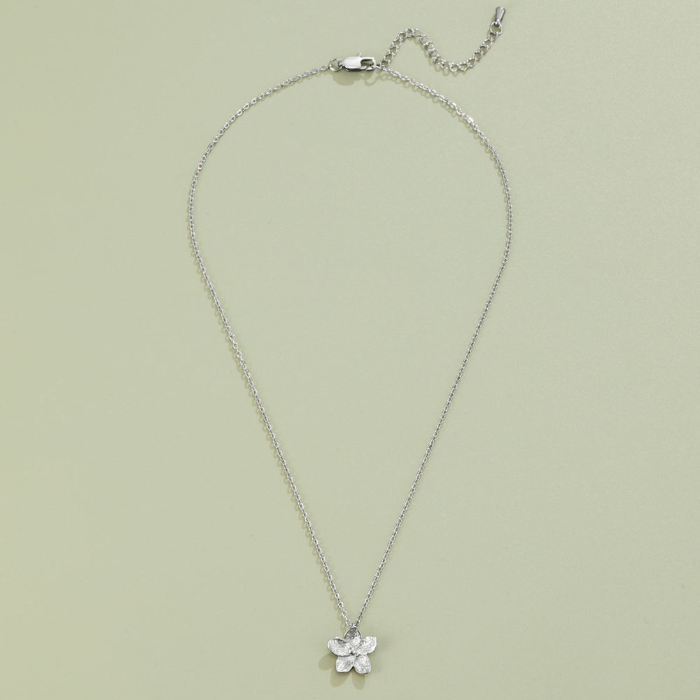 Open Petal Silver-Tone Flower Pendant Necklace