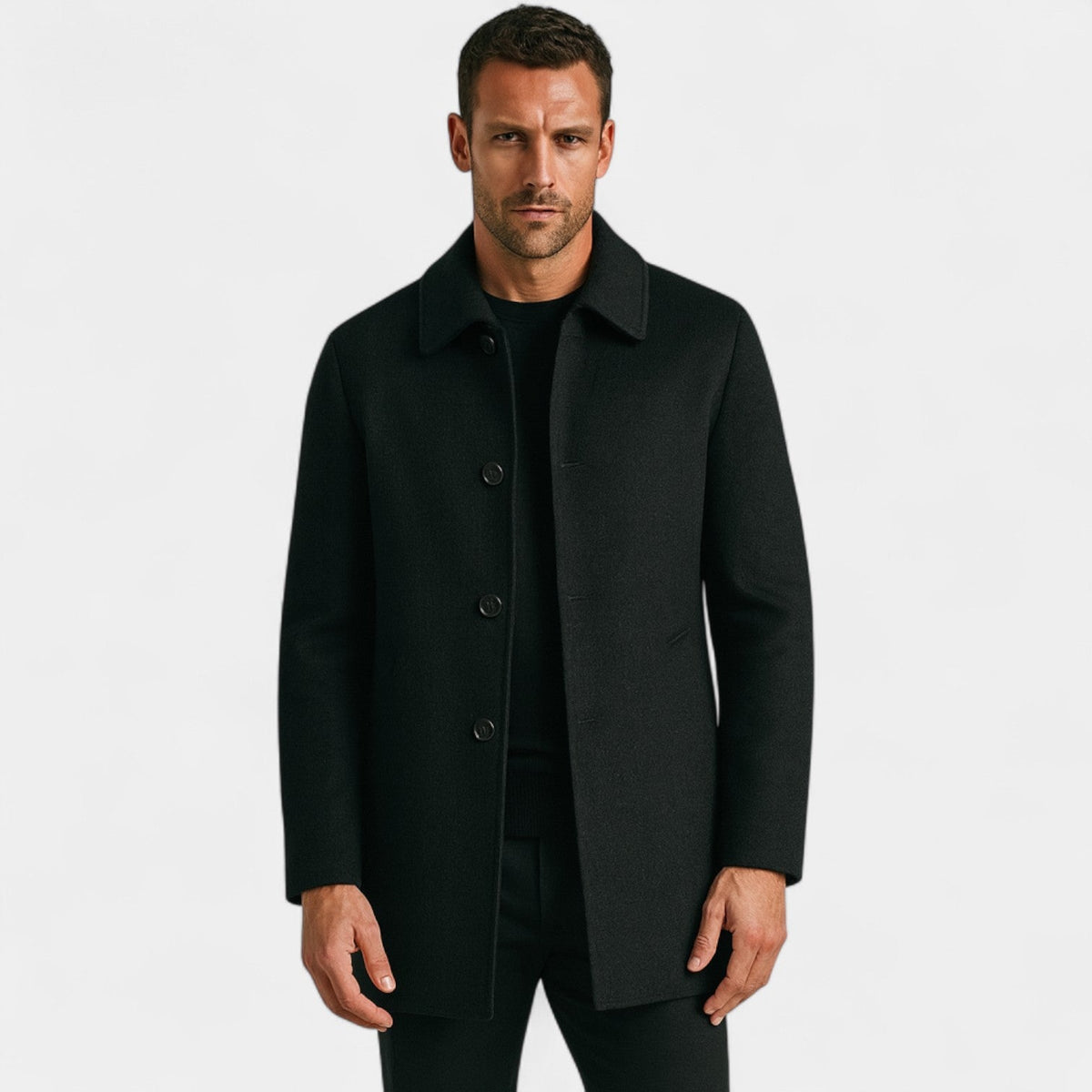 Men's Wool Coat – Lapel Collar and Down Lined Warmth