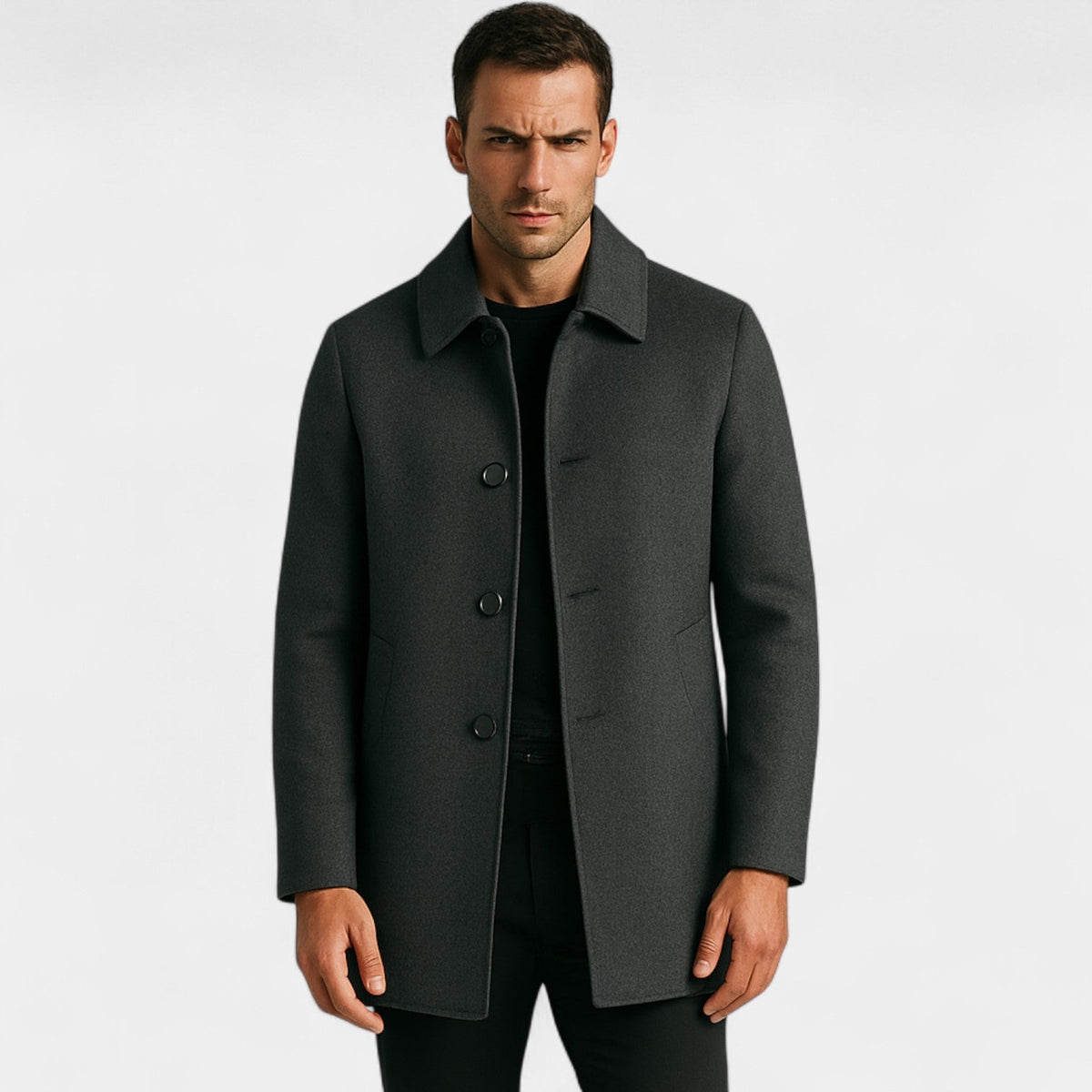 Men's Wool Coat – Lapel Collar and Down Lined Warmth