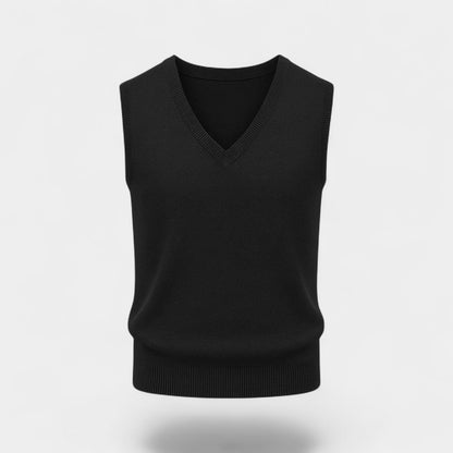Men's Sleeveless Cotton Vest – Deep V Neck Fine Knit