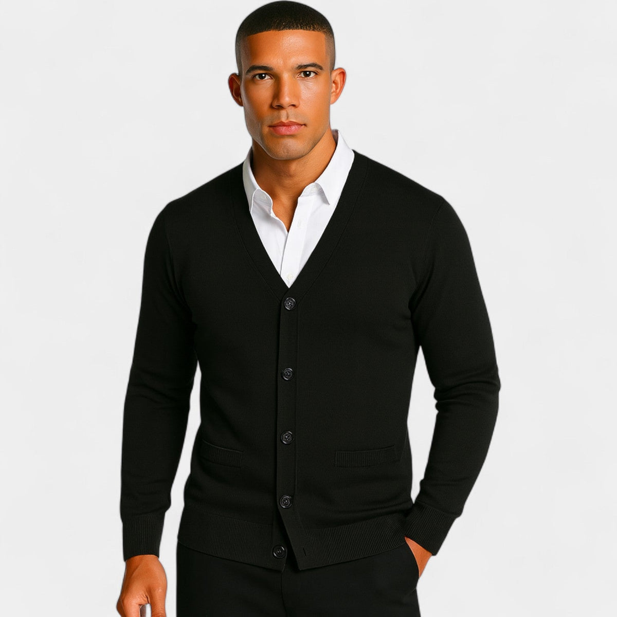 Men's Cotton Cardigan – Slim Fit Button Through V-Neck