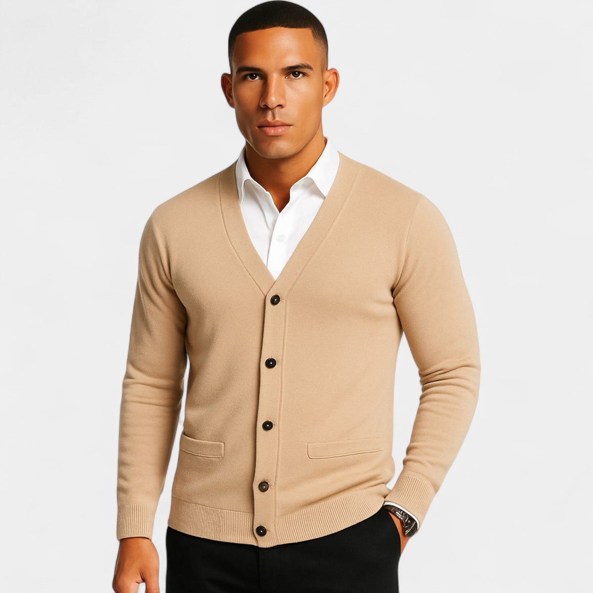 Men's Cotton Cardigan – Slim Fit Button Through V-Neck