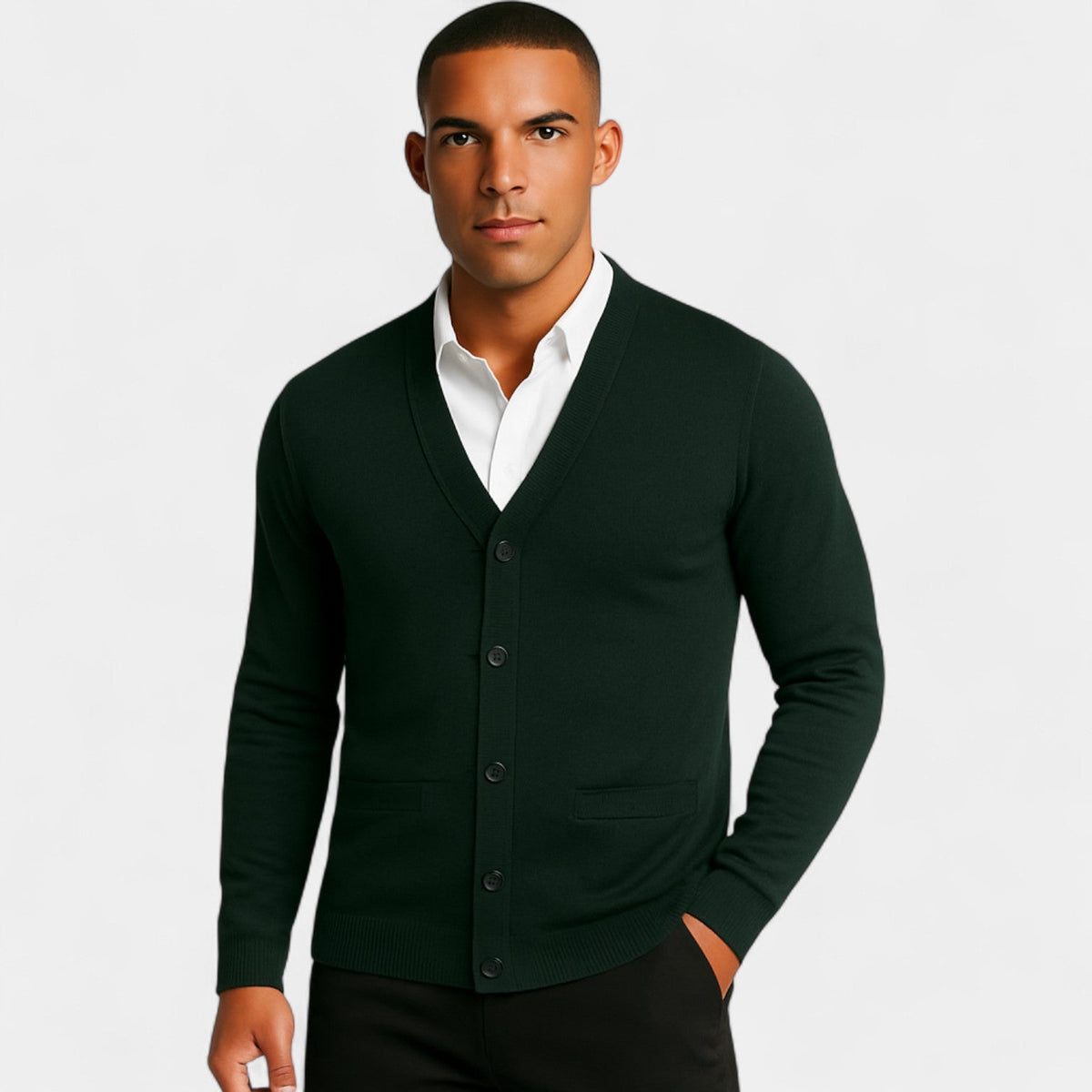 Men's Cotton Cardigan – Slim Fit Button Through V-Neck