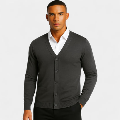 Men's Cotton Cardigan – Slim Fit Button Through V-Neck