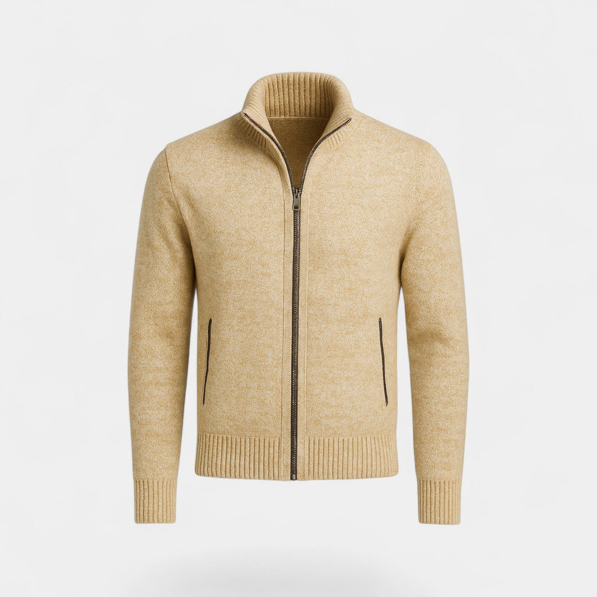Men's Knitted Cardigan – Stand Collar Plain Fitted Cut