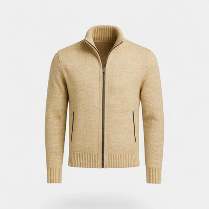 Men's Knitted Cardigan – Stand Collar Plain Fitted Cut