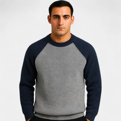 Men's Knitted Wool Jumper – Crew Neck with Ribbed Hems