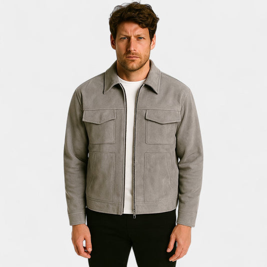 Men's Suede Jacket – Cotton Lined Multi Pocket Design