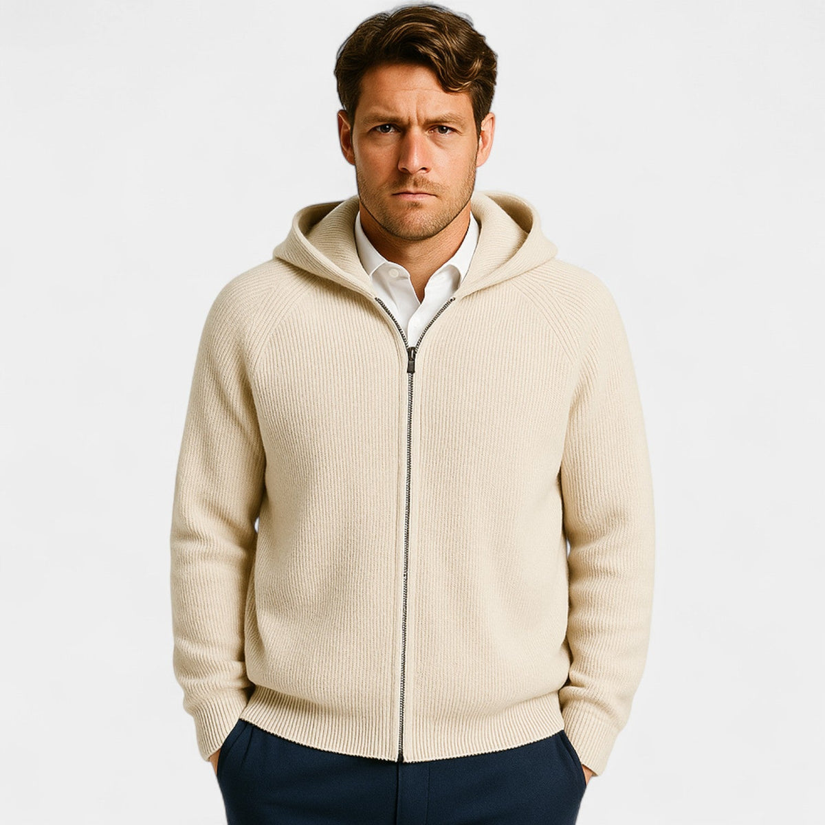 Men's Oversized Wool Knit Cardigan – Open Front Drape