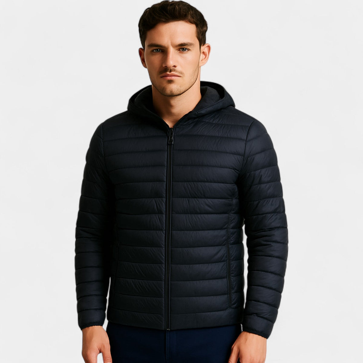 Men's Quilted Hooded Puffer Jacket – Relaxed Winter Fit