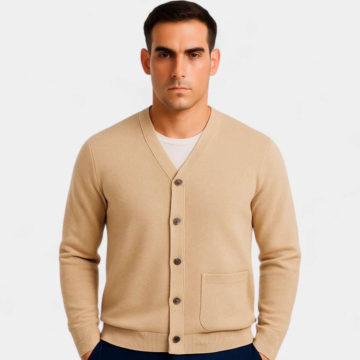 Men's Wool V-Neck Cardigan – Minimal Layering Knit