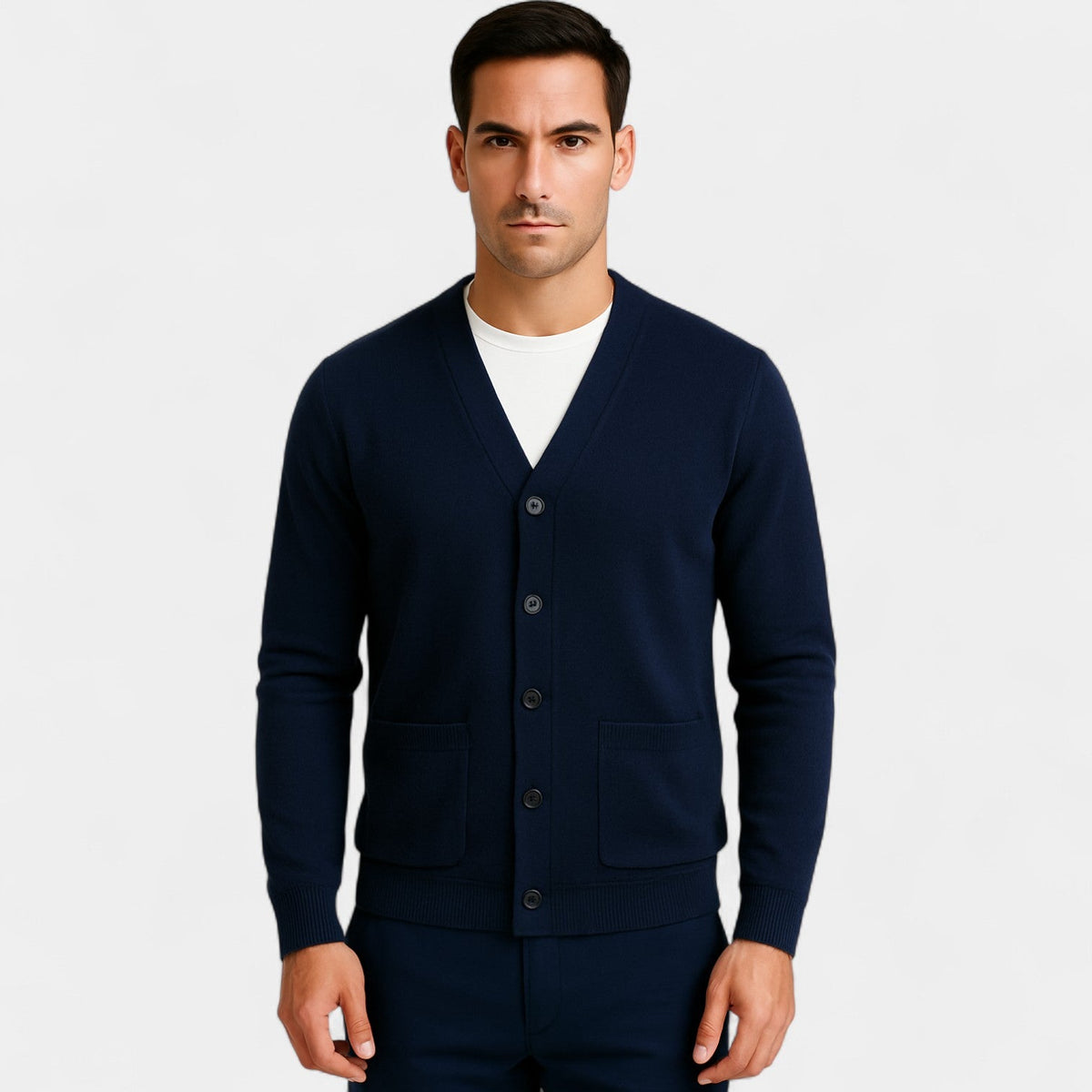 Men's Wool V-Neck Cardigan – Minimal Layering Knit